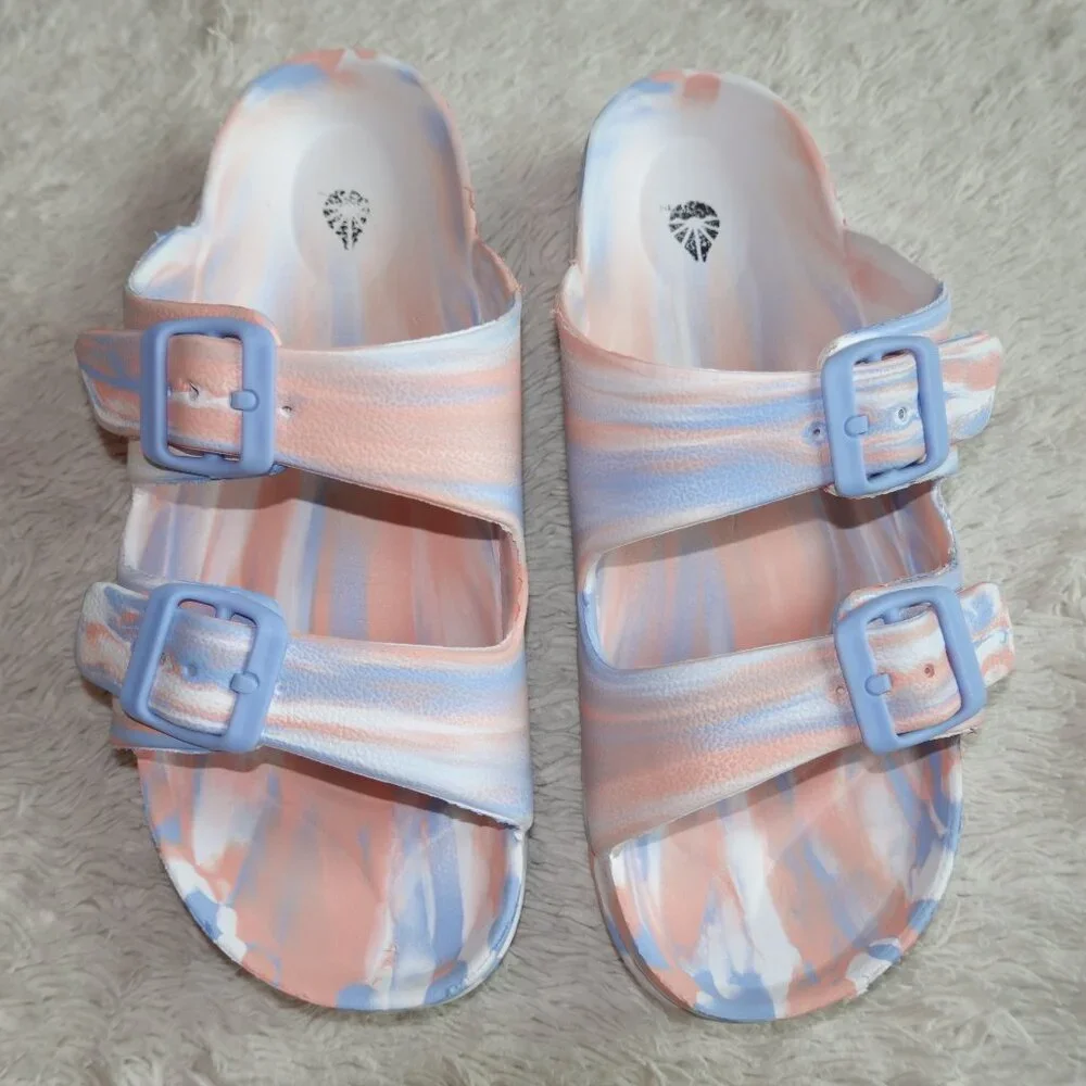 Women's Size 7 O'rageous Marble 2 Buckle Strap Slide Sandals, Like New